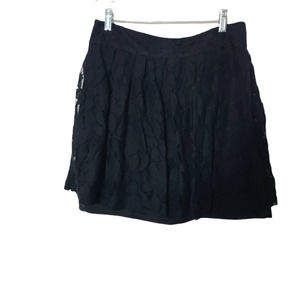 Loft Black  Knee Length Lace   Ruffle  Hem Skirt Elastic Waist Band  Size 6